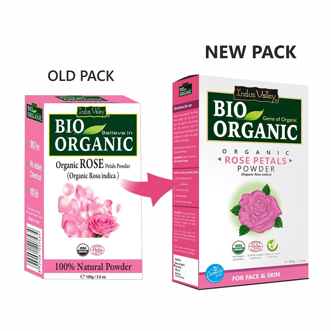 INDUS VALLEY 100% Organic Rose Petal Powder | Rosa indica - 100g*2 =200g