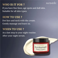 Auravedic Kumkumadi Oil Retinol Night Cream For Face - Night Cream For Women With Niacinamide, Retinol, Saffron & Padmaka - Overnight Repair & Renew For Glowing Skin, 50g