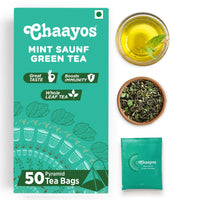 Chaayos Green Tea Bags - Mint Saunf (50 Pyramid Tea Bags) | Spearmint Tea and Fennel Flavoured Green Tea | Mint Green Tea | Herbal Tea | Green Tea Leaves