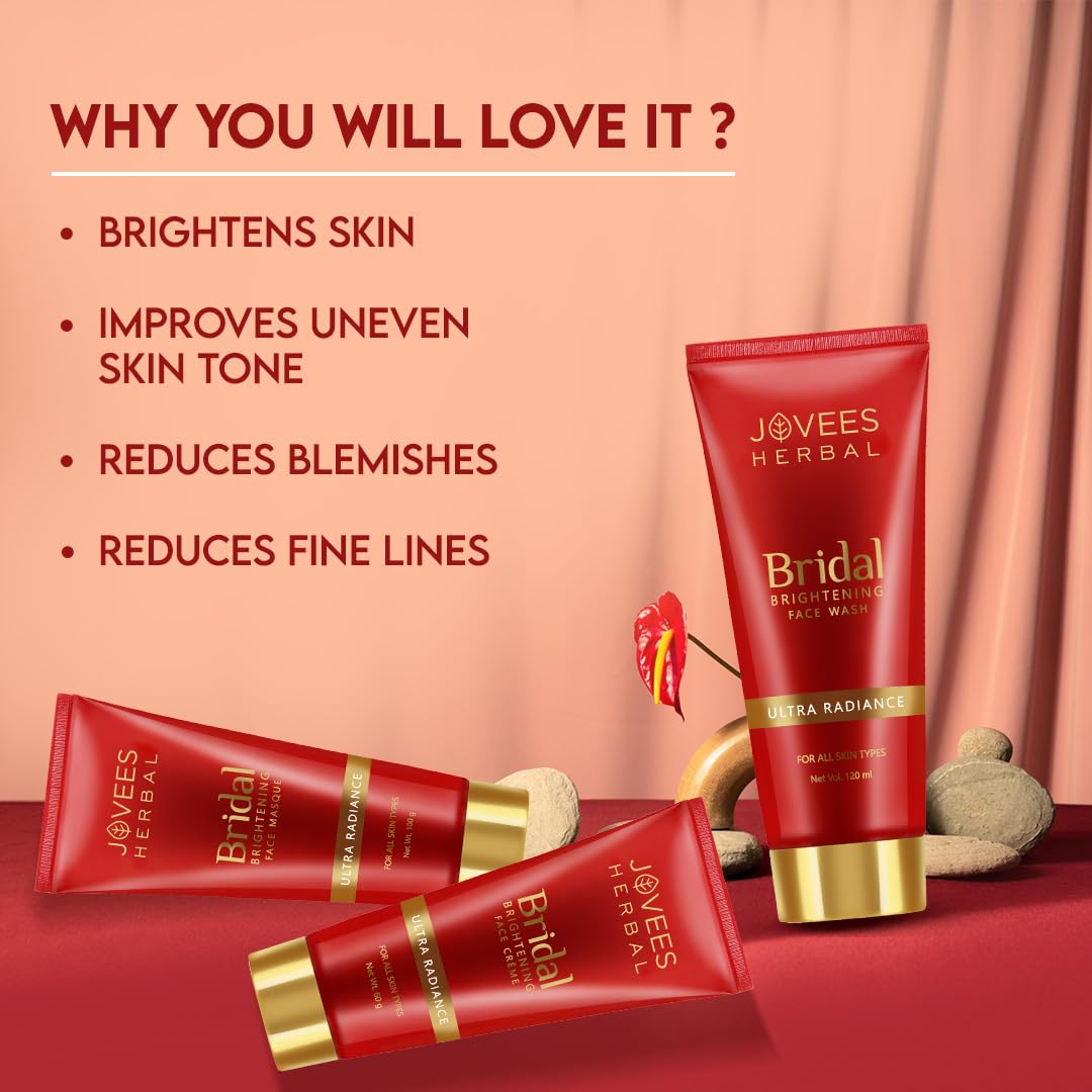 Jovees Herbal Bridal Combo (Bridal Face wash 120ml + Bridal Face Masque 100g + Bridal Creme 60g) For Natural Glow and Brightness (3 Items in the set)