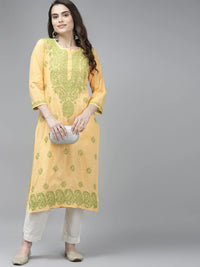 Ada Lucknowi Hand Embroidered Chikankari Straight Cotton Kurti Kurta for Women