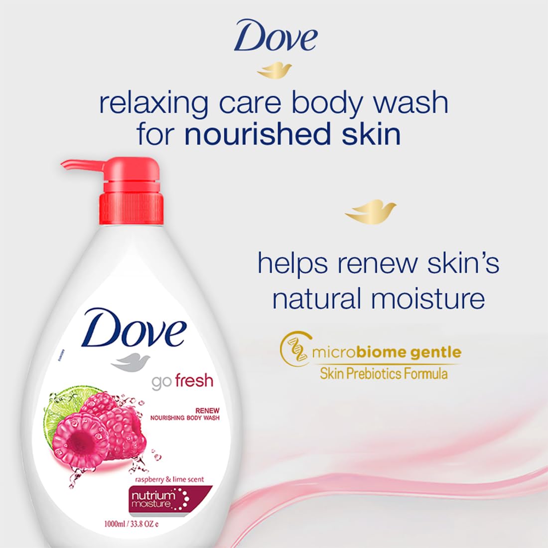 Dove Renewing Raspberry Body Wash with Lime for Renewed Skin, Refreshing Scent, 1L