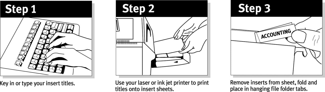 Avery Printable Tab Inserts for Hanging File Folders, 1/2" x 2", 1/5 Cut, White, 100 Index Tab Inserts (11136)