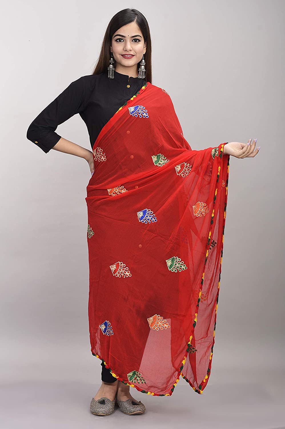 DIAMO Women's  Phulkari Chiffon Dupatta