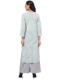 Ada Hand Embroidered Lucknowi Chikankari Straight Cotton Kurti Kurta for Women A220999 White 2XL