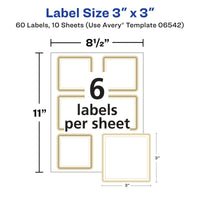 Avery Matte White Labels with Metallic Gold Borders, 3