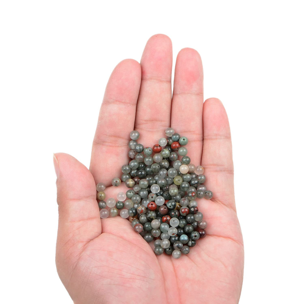 Bymitel 210pcs Natural Crystal Beads Stone Gemstone Round Energy Healing Loose Beads with Stretch Cord for Jewelry Making Bracelets Anklets (Bloodstone, 4mm 210pcs) Bloodstone