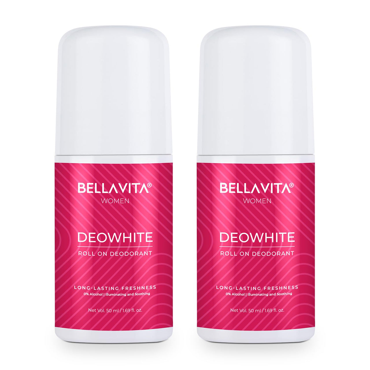 BELLAVITA Deo White Natural Underarm Roll On Deodorant for Women |Control Odour|Alcohol-Free| Antiperspirant for Long Lasting Freshness, 50ml Each (Pack of 2)