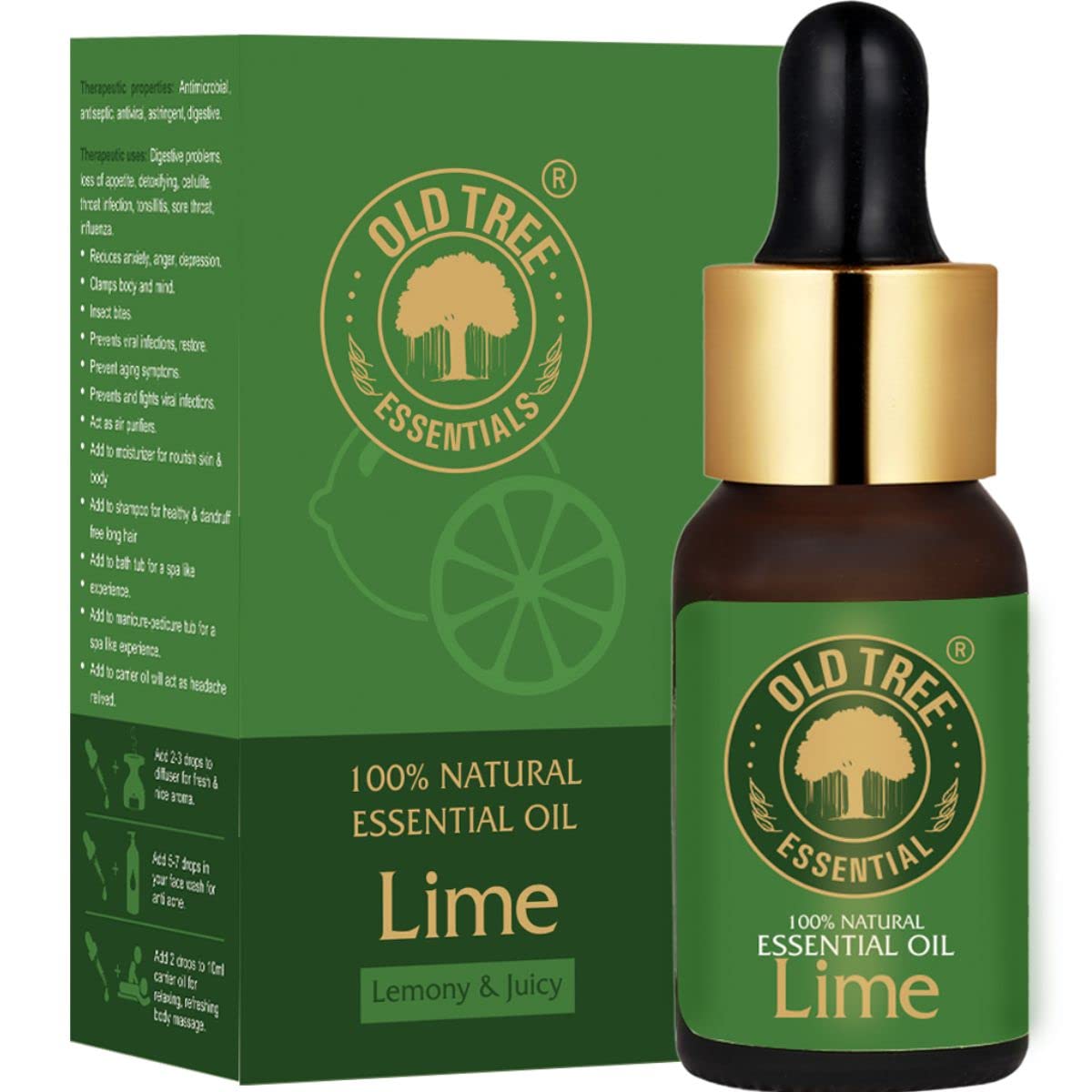 Old Tree Pure Lime Essential Oil for Skin, Hair, Diffuser, Candle Making (15ml) - Undiluted and Natural Perfume Oil with Dropper for Fragrance, Stress Relief and Aromatherapy