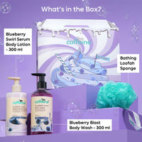 mcaffeine Blueberry Escape Bath & Body Gift Kit|Body Wash, Body Lotion, Teal Loofah|Gift Set For Men And Women|Pampering Kit For Birthday, Anniversary & All Special Occasions| 100% Vegan