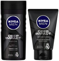 Nivea Men Shower Gel, Deep Impact Cleansing Body Wash, Men, 250ml & Men Face Wash, Deep Impact Intense Clean, 100g