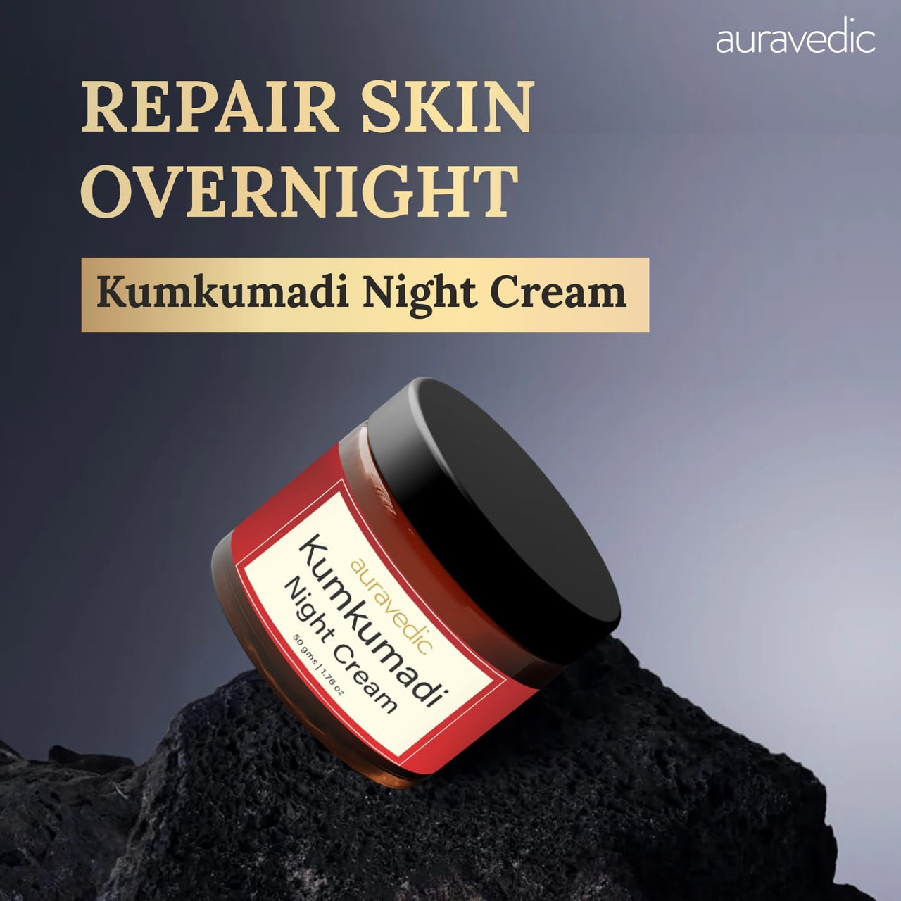 Auravedic Kumkumadi Oil Retinol Night Cream For Face - Night Cream For Women With Niacinamide, Retinol, Saffron & Padmaka - Overnight Repair & Renew For Glowing Skin, 50g