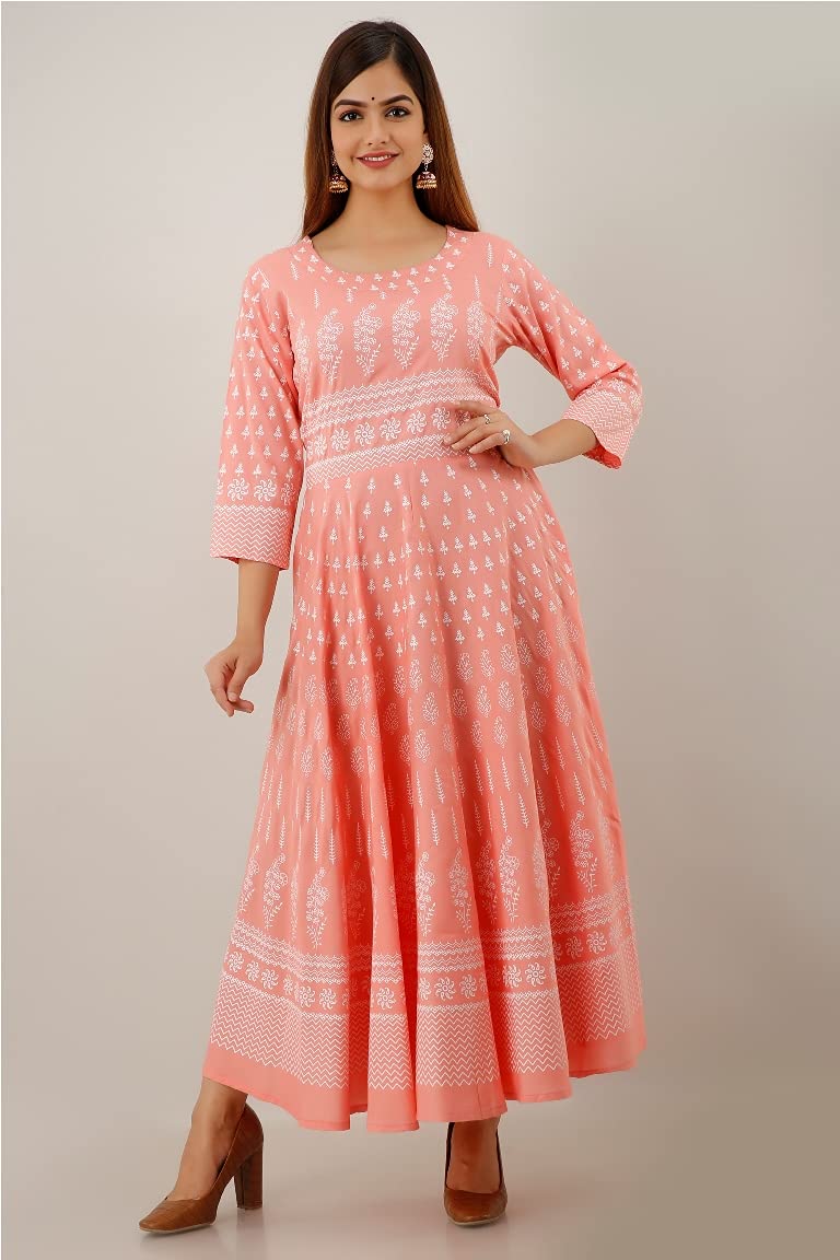 Lee Moda Kurti Rayon Printed Anarkali Kurta for Women and Girls Pink