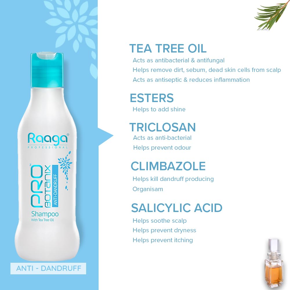 Raaga Professional Pro Botanix Anti-Dandruff Shampoo with Tea Tree Oil (200 ml) Reduces Itchiness & Flaking, Prevents Dryness | Suitable For Men and Women