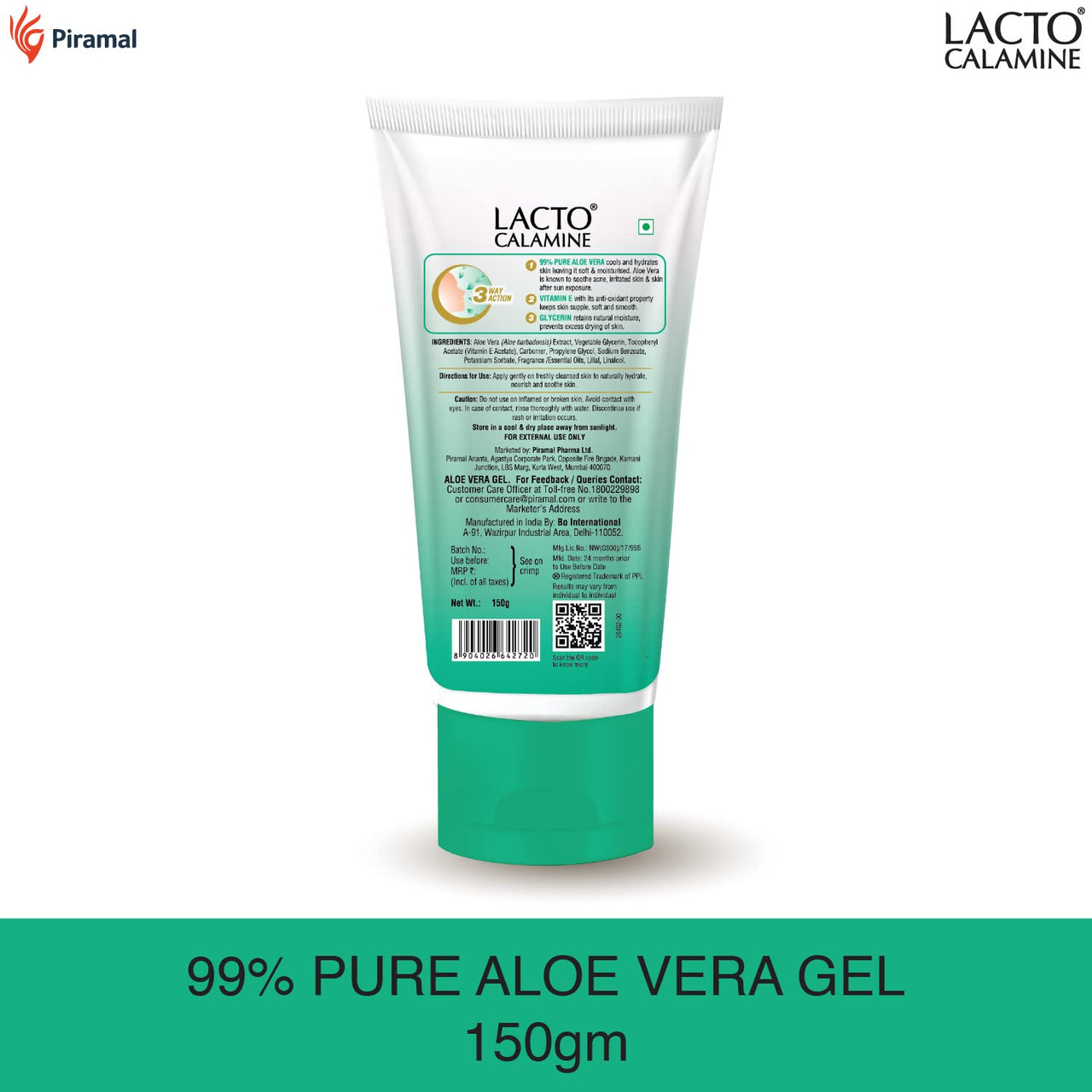 Lacto Calamine Face Lotion for Oil Balance - Combination to Normal Skin - 120 ml & Lacto Calamine Aloe Vera Gel with 99% Pure Natural Aloe Vera, Vitamin E and Glycerin - 150 g - Pack of 1