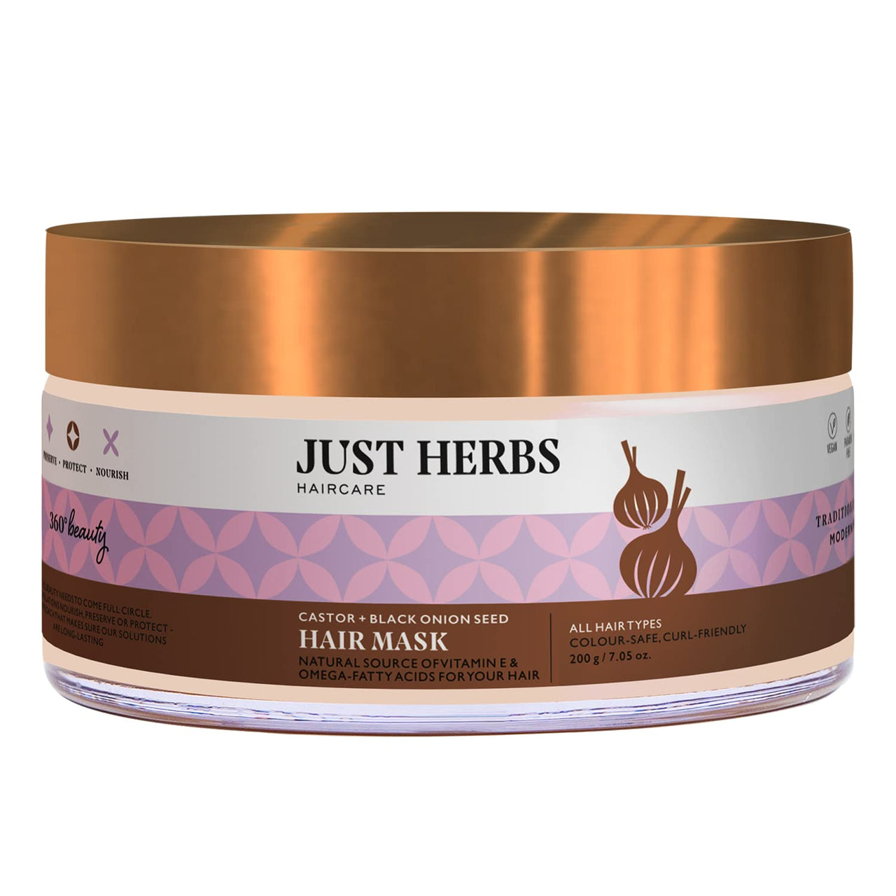 Just Herbs Anti Hairfall Natural Hair Mask With Castor & Black Onion Seed- 200Gm & 8 In 1 Root Nourishing Amla Neem Hair Fall Control Shampoo 200 Ml Combo For Frizzy Hair, 3 Count