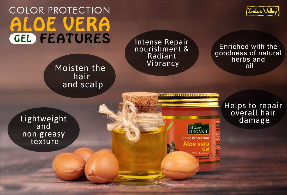 INDUS VALLEY Bio Organic Color Protection Aloe Vera Gel With Argan Oil For Rich Colour & Shiny Hair - (175ml)
