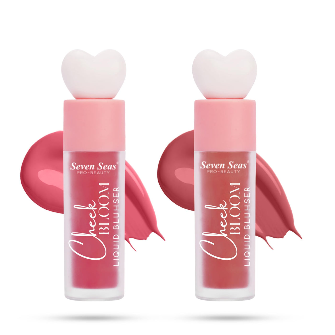 Seven Seas Cheek Bloom Liquid Blusher, 2-in-1 Lip Gloss and Blush, Long Lasting, (Rosy Cheeks & Natural Blush) Pack of 2
