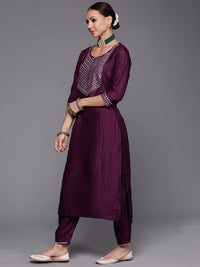 INDO ERA Women's  Embroidered Kurta Set for Women with Organza Dupatta(KH9PR4439-P_Purple and Green_Xs to XXL-Size)