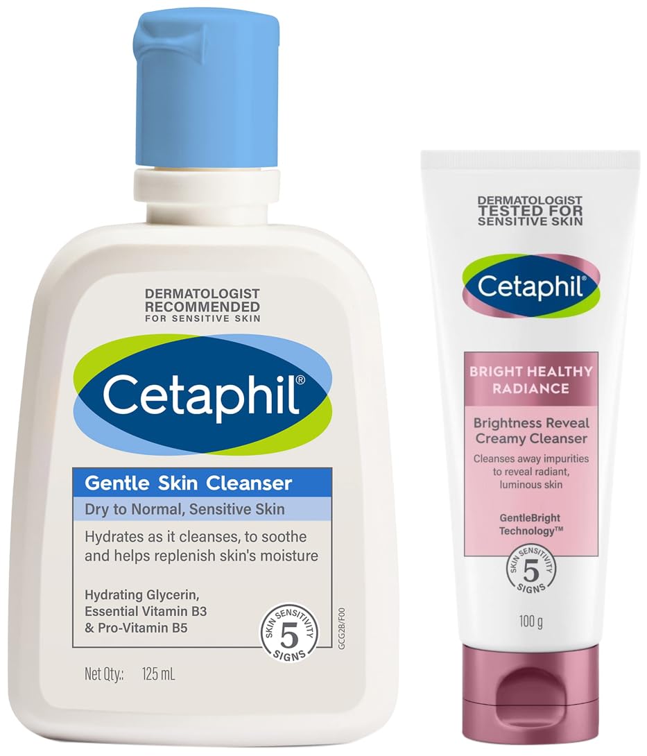 Cetaphil Brightness Reveal Creamy Cleanser - 100 g& Face Wash by CETAPHIL, Gentle Skin Cleanser for Dry to Normal, Sensitive Skin - 125 ml