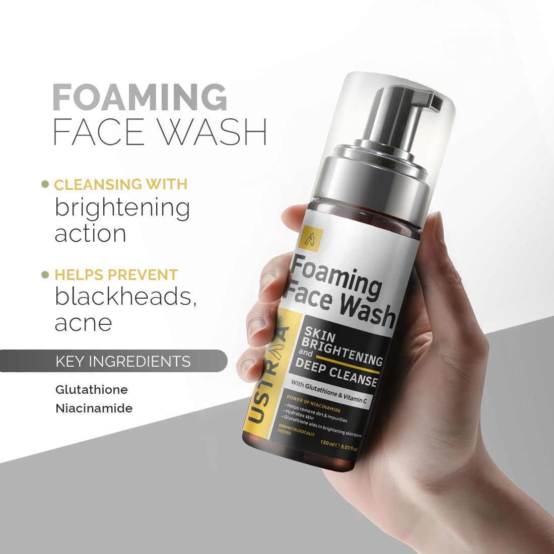 Ustraa Bright Skin Cleansing Kit - Foaming Face Wash - For Skin Brightening - 150 ml | Helps Prevent Blackheads | NO SLS & Face Scrub - De-Tan 100 g - Effective Tan Removal | Bigger Walnut Granules