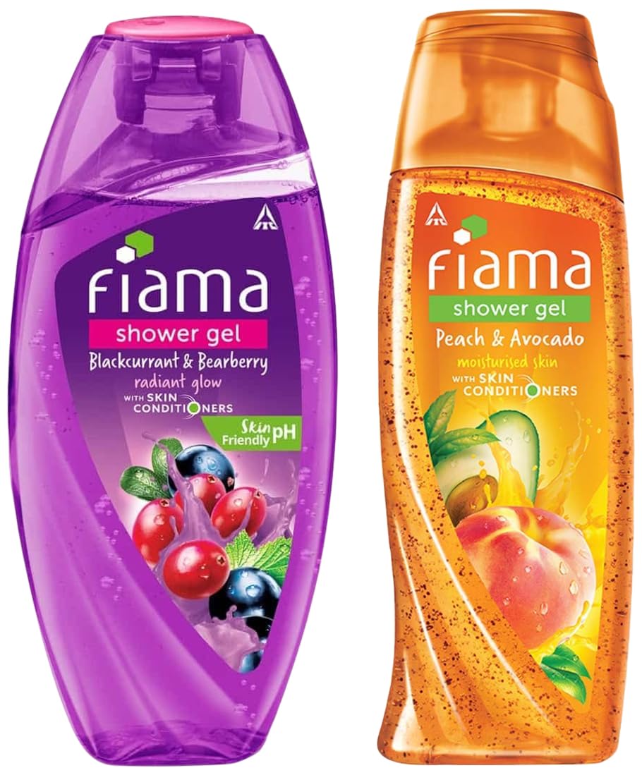Fiama Shower Gel Peach & Avocado & Fiama Shower Gel Blackcurrant & Bearberry Body Wash With Skin Conditioners For Radiant Glow 250ml +250ml (Pack of 2)