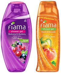 Fiama Shower Gel Peach & Avocado & Fiama Shower Gel Blackcurrant & Bearberry Body Wash With Skin Conditioners For Radiant Glow 250ml +250ml (Pack of 2)