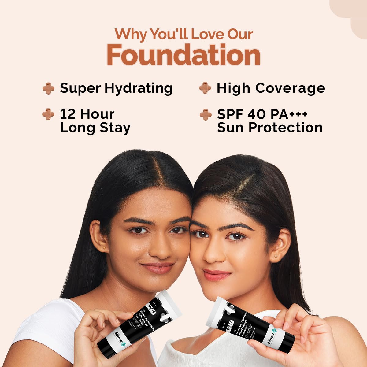 The Derma Co . 1% Hyaluronic Hydrating High Coverage Luminous Foundation Cream With Spf 40 Pa+++ For 12 Hour Long Stay Oil Control For All Skin Types & Even Skin 18Ml(07 Cinnamon,18Ml), 1 Count