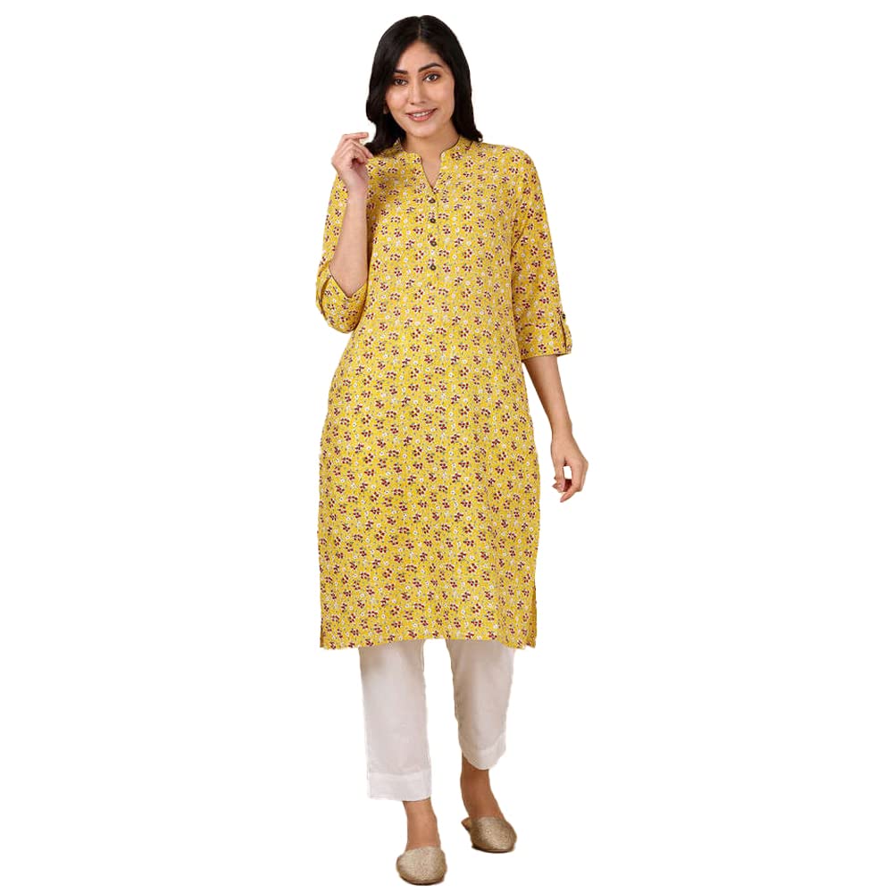 in. fuse by Shoppers Stop Mandarin Neck Printed Cotton Women Straight Fit Kurta