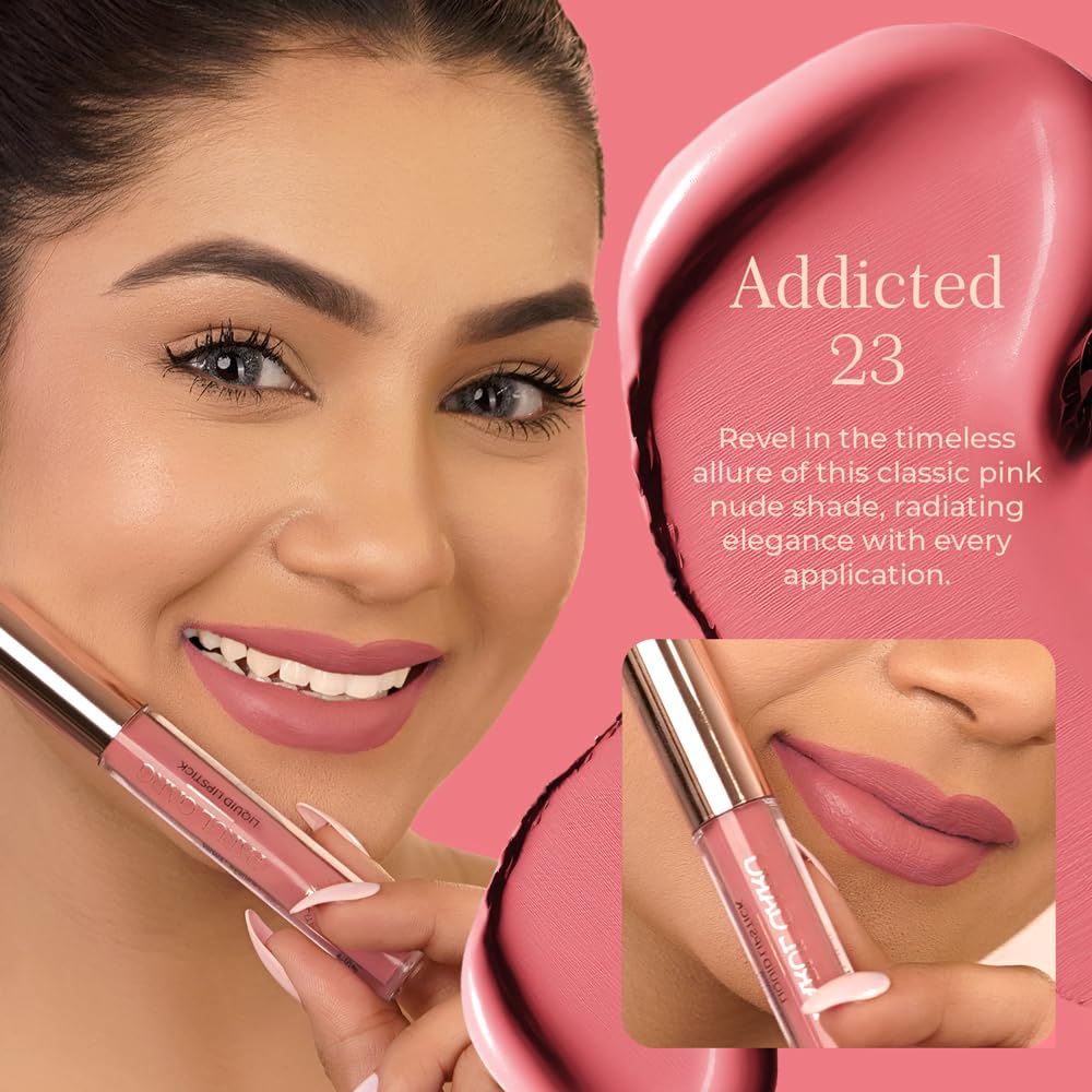 Parul Garg Beauty Featherlite Matte Liquid Lipstick | High-Pigment, Long-Wear & Non-Drying | Lightweight & Transfer-Proof | 100% Vegan & Clean Beauty |Addicted 23 - Classic Pink Nude| 2.5ml