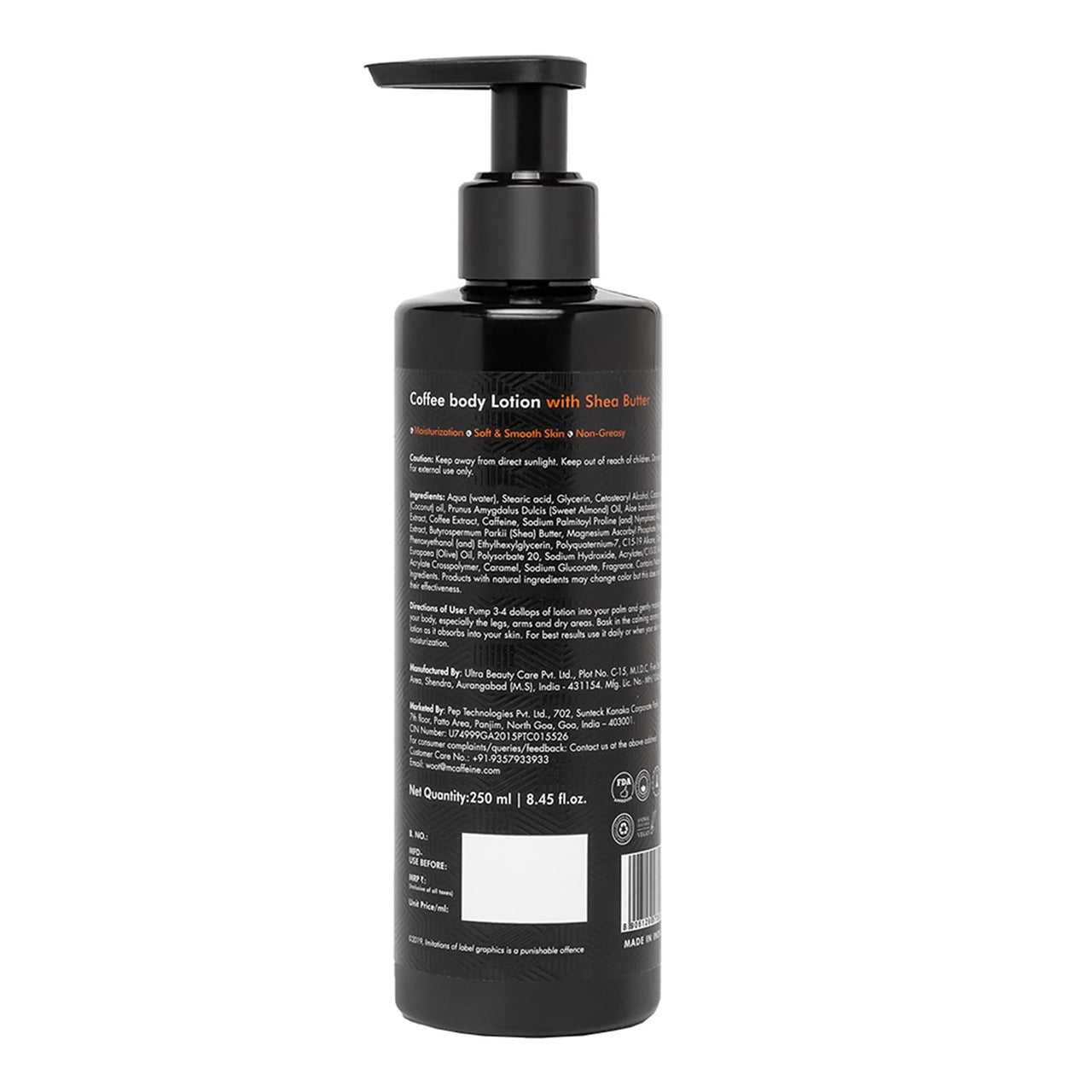 mCaffeine Coffee Body Lotion with Vitamin C & Shea Butter | Non-Greasy Lightweight Body Moisturizer for Women & Men | Body Lotion for Dry, Normal & Oily Skin (250ml)