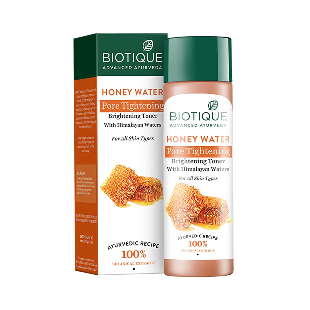 Biotique Honey Water Pore Tightening Brightening Toner With Himalayan Waters, 120ml & Biotique Honey Gel Soothe & Nourish Foaming Face Cleanser Foe All Skin Types, 120ml