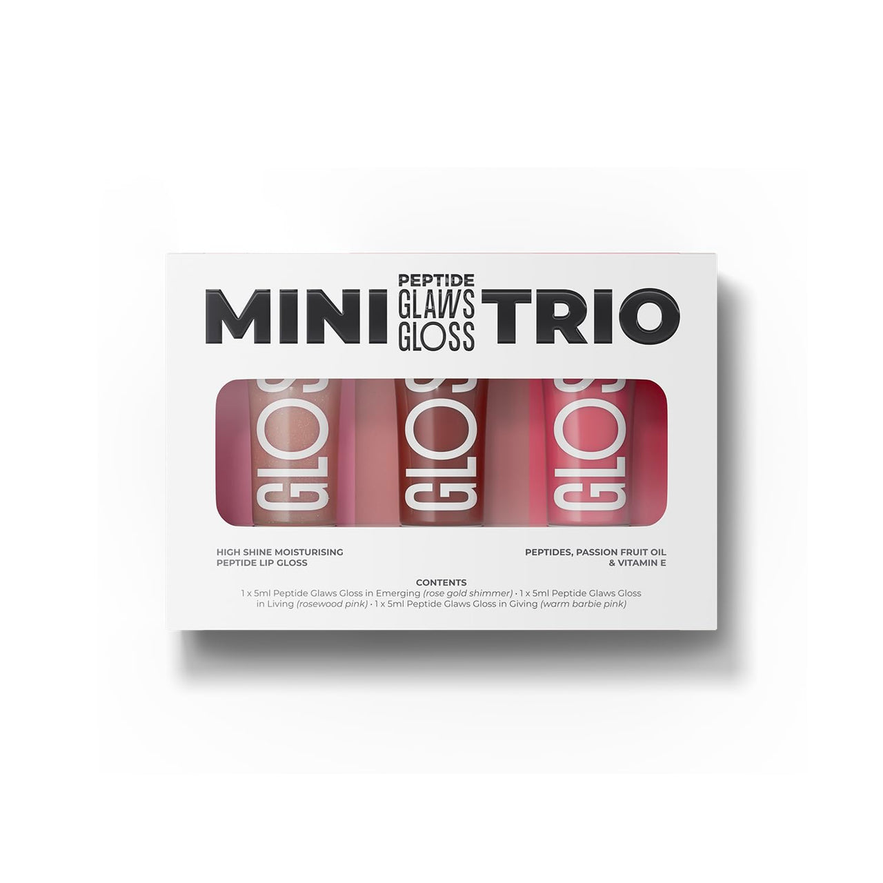 FAE Beauty Mini Peptide Lip Gloss Trio | With Passionfruit Oil & Argireline to Smoothen, Even, and Soften Lips | Non Sticky | Hydrating | Vegan | Shades - Emerging | Living | Giving