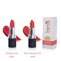 Barva Natural & Moisturising Lipsticks made using Clarified Butter, Kokum butter and Mineral Colours, 4.3g (Pack of 2) (Rose Damask 225 & Fuchsia 336)