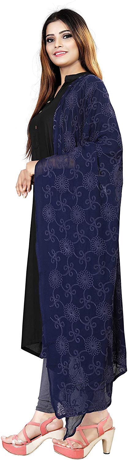 AKSHAR LLC Women's  Designer Pure Chiffon Dupatta with Pure Cotton Thread Embroidery Work