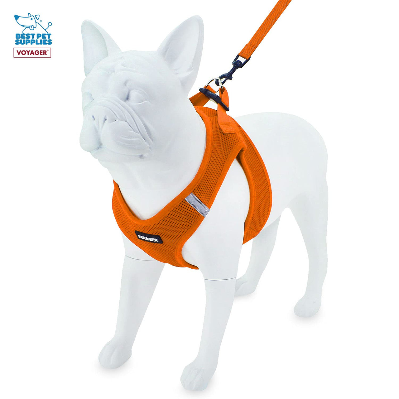 Voyager Step-in Air All Weather Mesh Harness and Reflective Dog 5 ft Leash Combo with Neoprene Handle, for Small, Medium and Large Breed Puppies by Best Pet Supplies - Harness Leash Set (Orange), L