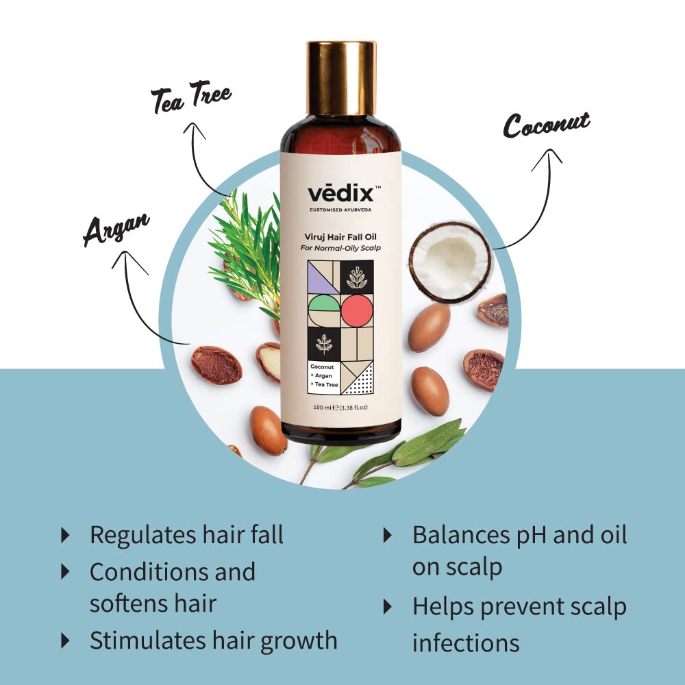 Vedix Customised Ayurvedic Hair Fall Oil | Viruj Hair Fall Oil | For Normal-Oily Scalp| With Coconut + Argan + Tea Tree | For Reducing Hair Fall | For Hair Growth | -100ml