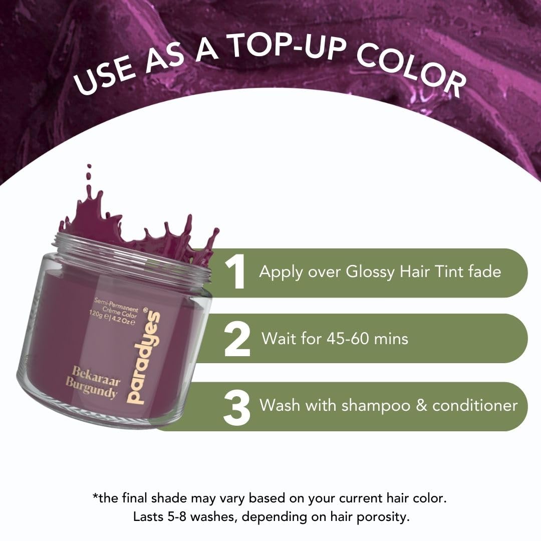Paradyes Top-up Semi-permanent Bekaraar Burgundy DIY Conditioner Based Hair Colour, 120 gm