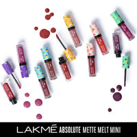 Lakmé Absolute Matte Melt Mini Liquid Lip Colour, Brown Souvenir, Velvet Matte Liquid Lipstick, Transfer Proof, Long Lasting, Lightweight, 2.4 ml