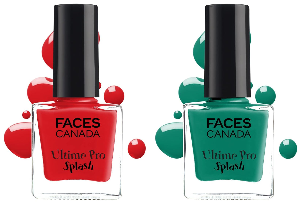 FACESCANADA Splash Nail Enamel, Tropical Green 59, 8 Ml And Faces Glossy Finish Splash Nail Enamel, Hot Paprika 63, 8 Ml