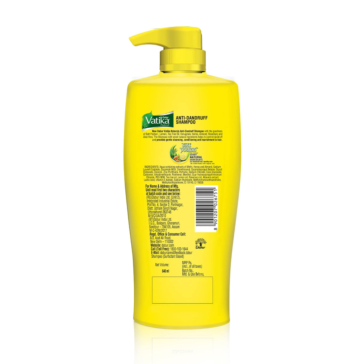 Dabur Vatika Lemon Anti-Dandruff Shampoo - 640ml | Reduces Dandruff from 1st wash | Moisturises Scalp | Provides Gentle Cleansing, Conditioning & Nourishment to Hair