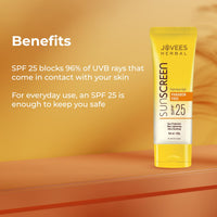 Jovees Herbal Sunscreen Fairness Gel SPF 25 For Tanning & Sun Damage | Oily, Sensitive, Dry Skin | Sunscreen For protect Your Skin with Lightweight & No White Cast Formula | Women/Men 100g
