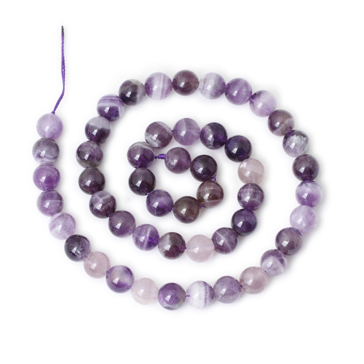 CHEAVIAN 45PCS 8mm Natural Dog Teeth Amethyst Gemstone Round Loose Beads Crystal Energy Stone Healing Power for Jewelry Making 1 Strand 15"