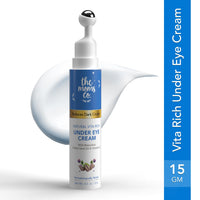 The Moms Co. Natural Vita Rich Under Eye Cream for Dark Circles for Women & Men enriched with Chia Seed Oil, Coffee Oil, Vitamines E & B3 with Cooling Massage Roller to Reduce Dark Circles, Puffiness and Fine Lines (15g/0.5 oz)