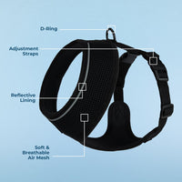 Aerolite No Pull Mesh Dog Harness with Lightweight, Soft, Breathable Chest Coverage, Reflective Stitching, and Adjustable Straps for Walking, Running, Training, Heavy Duty and Durable - Black, L