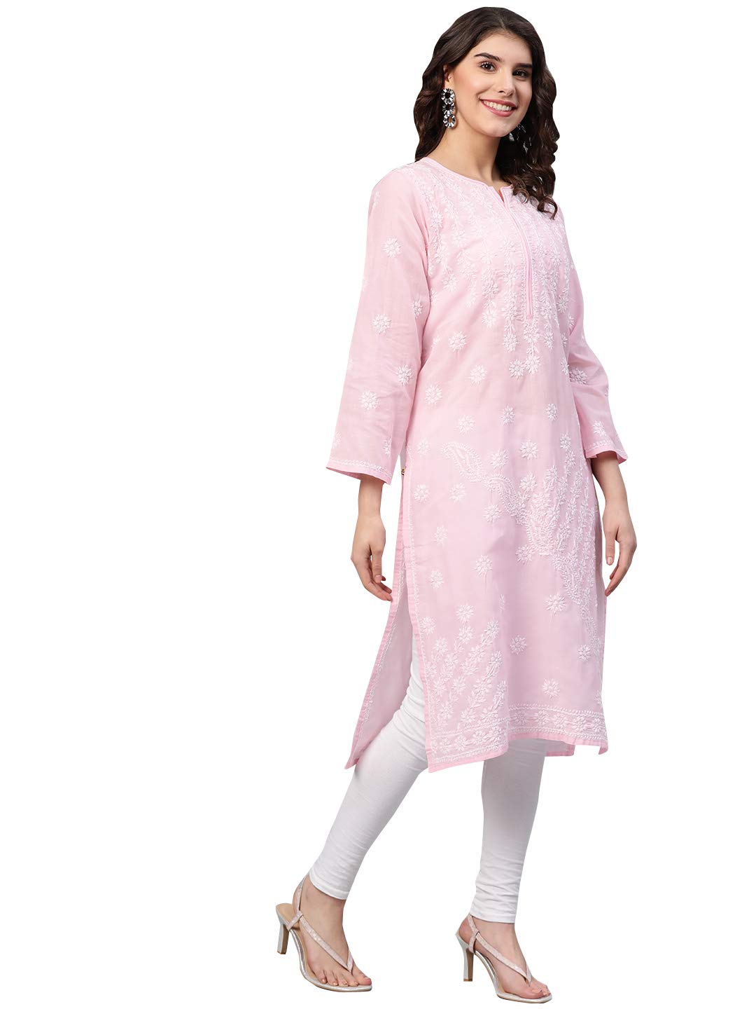 Ada Hand Embroidered Lucknowi Chikankari Ethnic Wear Cotton Kurta Kurti Tunic for Women