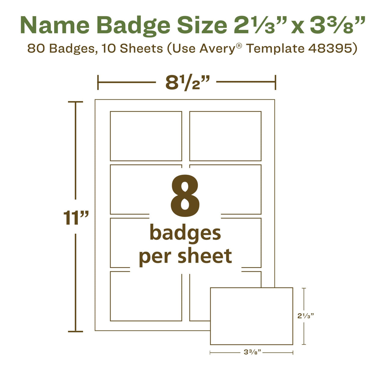Avery EcoFriendly Recycled Name Tags, 2-1/3" x 3-3/8", White, Removable Adhesive, 80 Printable Name Badges (48395)