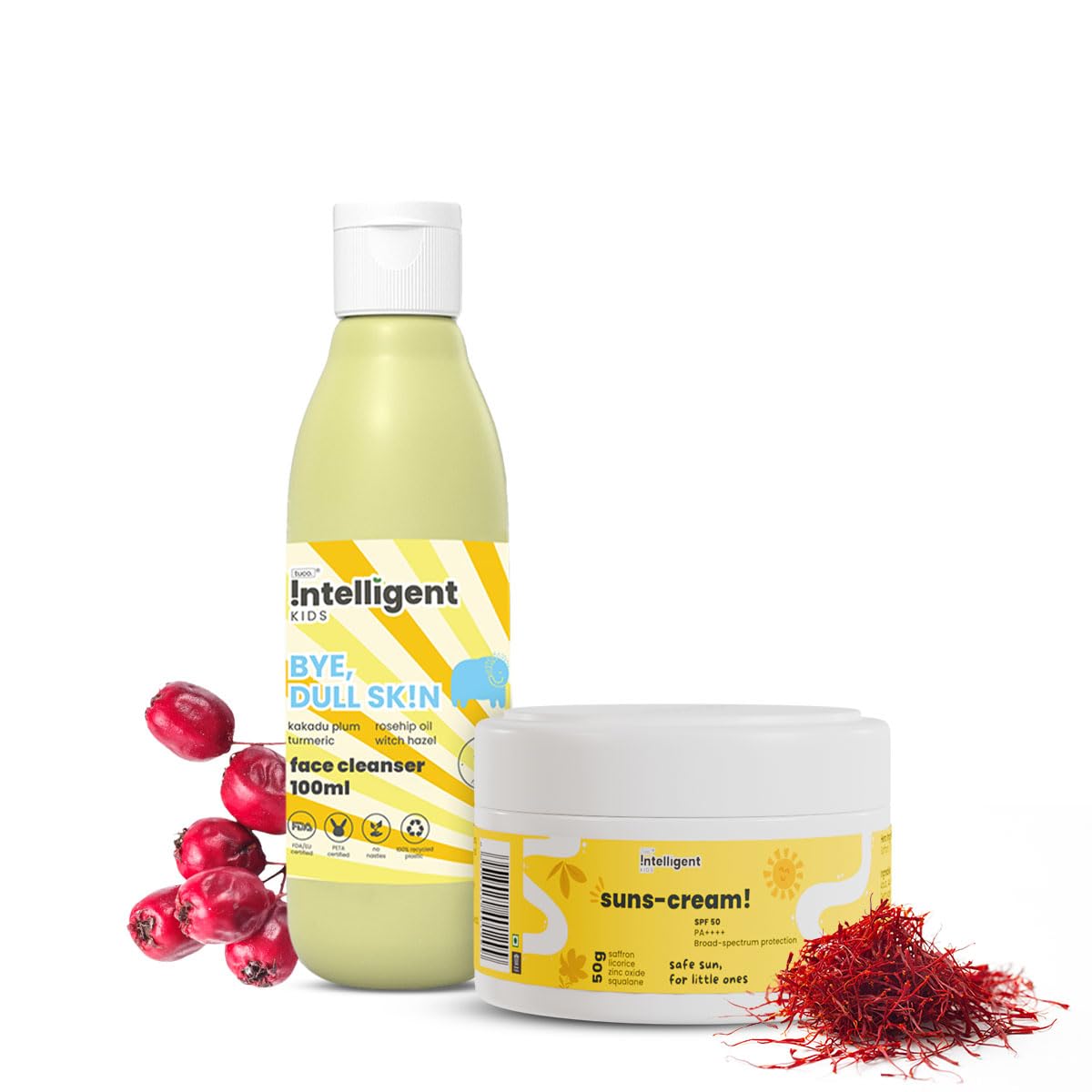 Tuco Kids Bright Face Kit - Face Wash (100ml) & Face Cream & Sunscreen (50g) for Ages 3+ Kids, Paraben & Sulphate Free - Combo Pack of 2