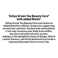 Tetley Green Tea Beauty Care, With Added Biotin, Supports Hair and Skin, 0 Calories, Natural Ginger, Mint and Lemon Flavors, 25 Sachets (1.7 g each)