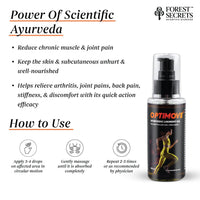 Forest Secrets Optimove Liniment Oil 100ml | Ideal for Back Pain, Muscle Pain, Joint Pain, Knee Pain | Ayurvedic Pain Relief Oil | Suitable for Sports & Gym related Injuries